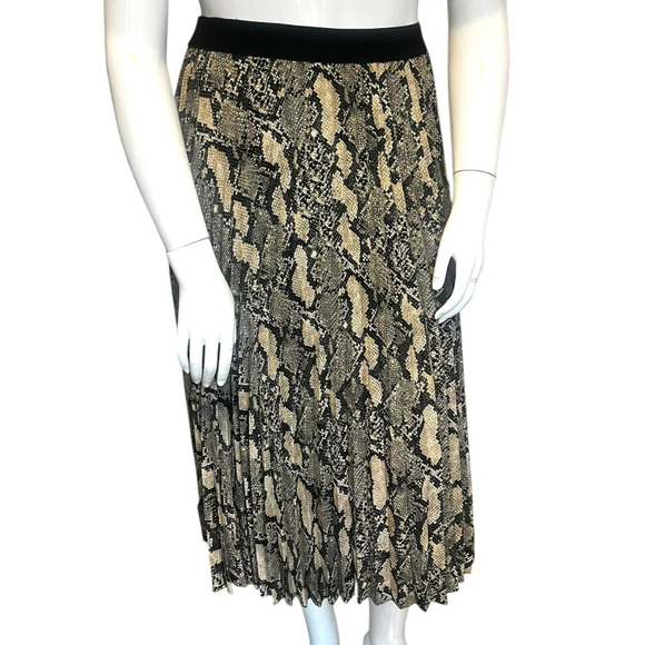 H&M Snakeskin Print Plisse Pleated Midi Skirt, L, Tan, Black & Grey - Picture 2 of 16